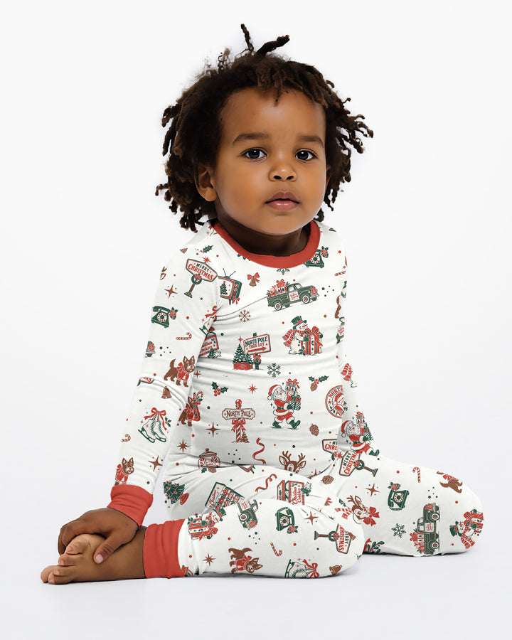North Pole Retro Bamboo Two Piece Long Sleeve Pajama Set