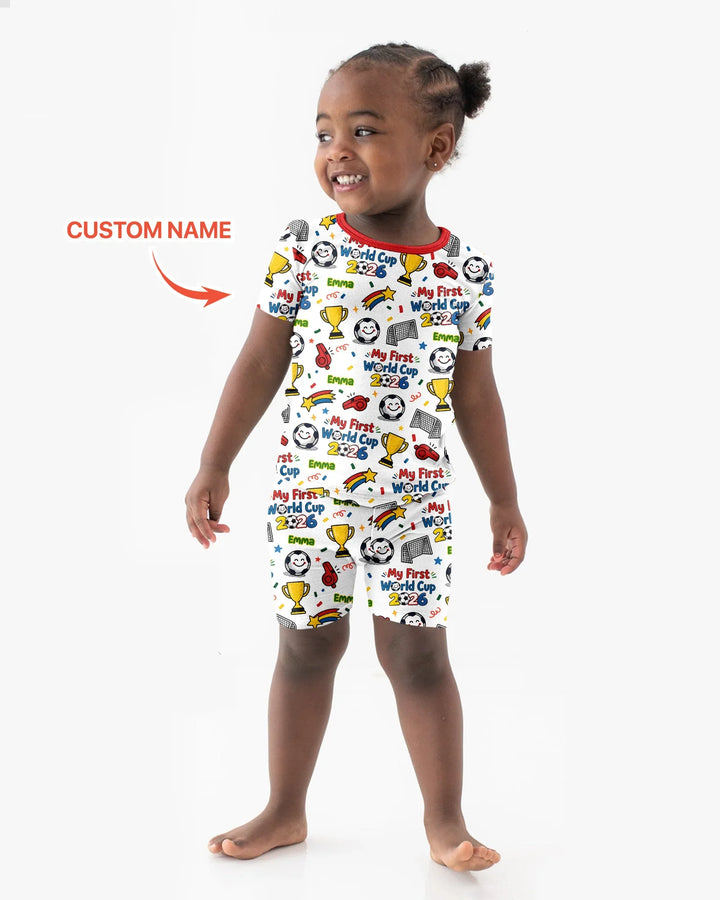 Custom Name My First Soccer Cup Bamboo Two Piece Short Sleeve Shorts Pajama Set