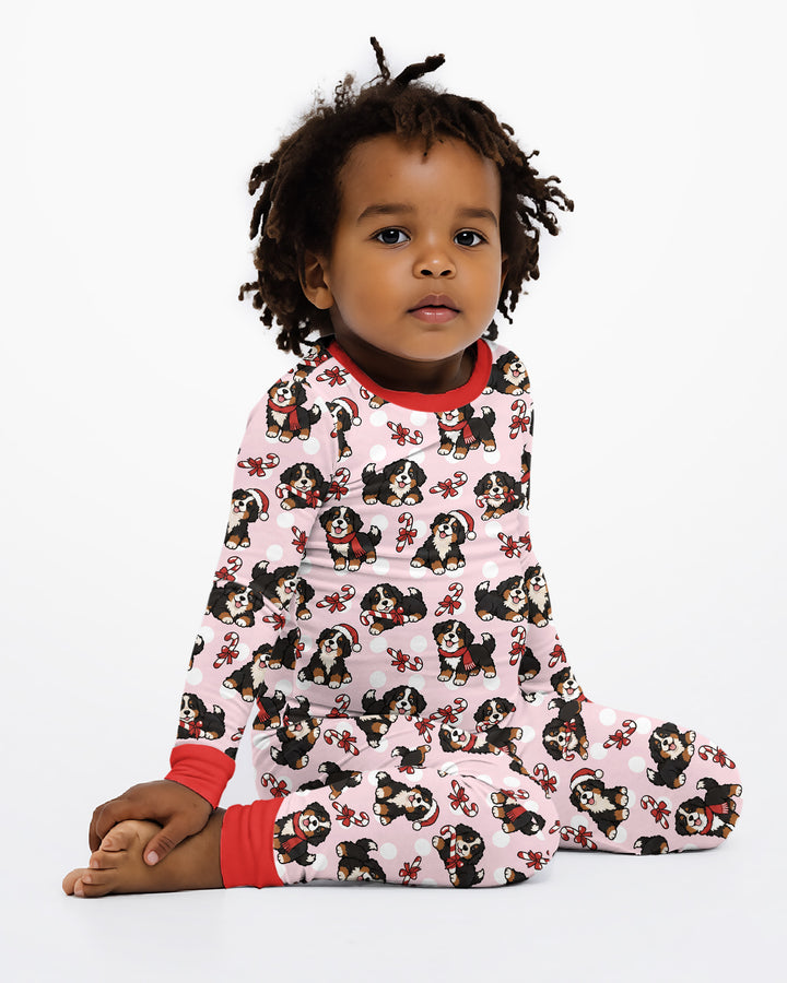 Holiday Bernese Mountain Christmas Dog Bamboo Two Piece Long Sleeve Pajama Set