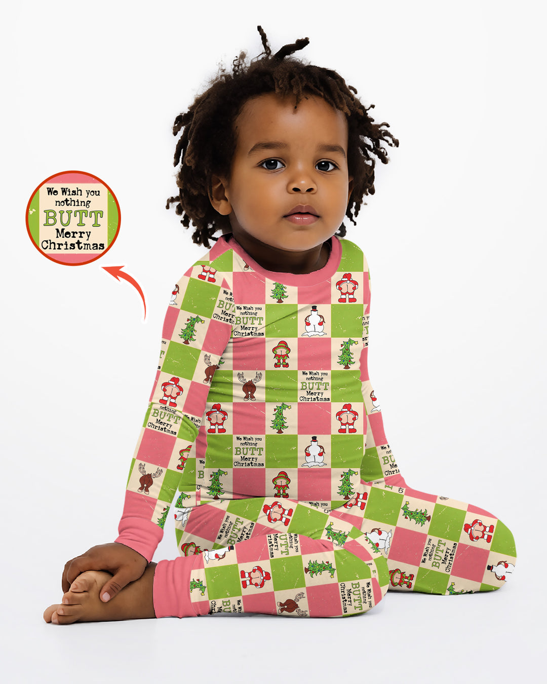 Nothing Butt Merry Christmas Checkerboard Bamboo Two Piece Long Sleeve Pajama Set