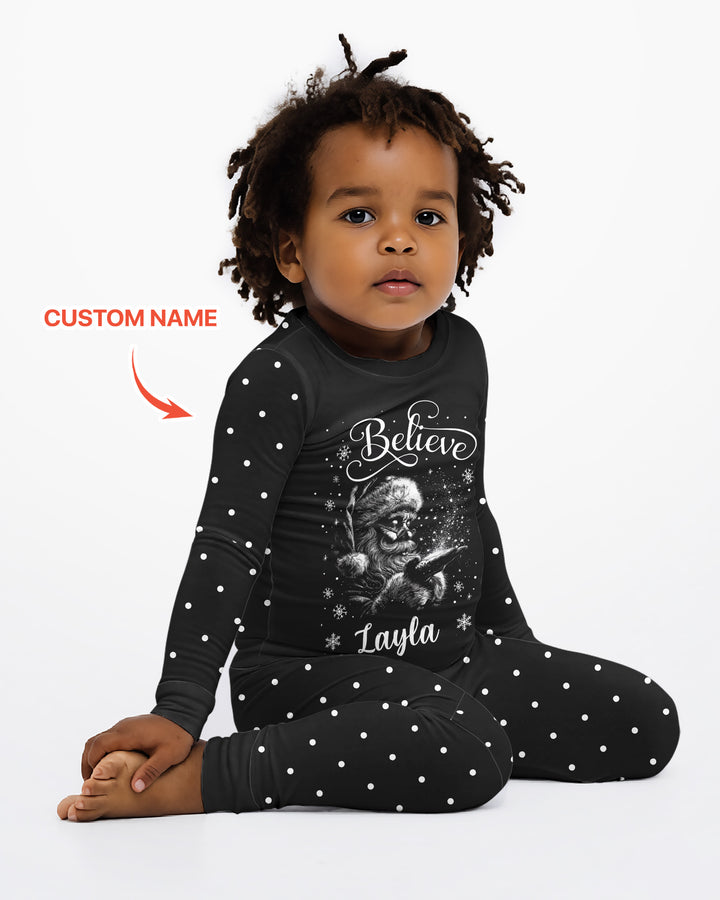 Custom Name Vintage Believe Santa Bamboo Two Piece Long Sleeve Pajama Set