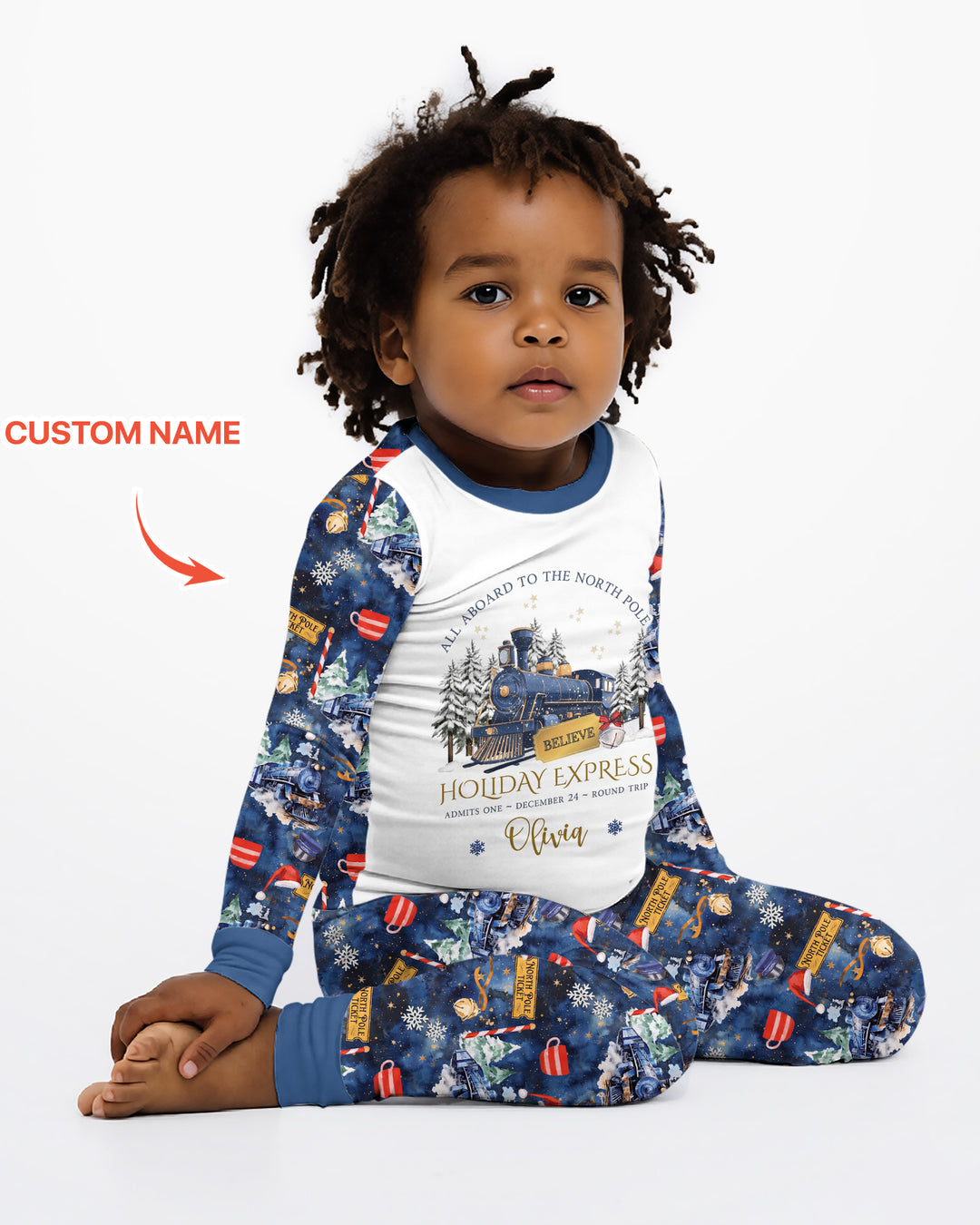 Custom Name North Pole Journey Bamboo Two Piece Long Sleeve Pajama Set