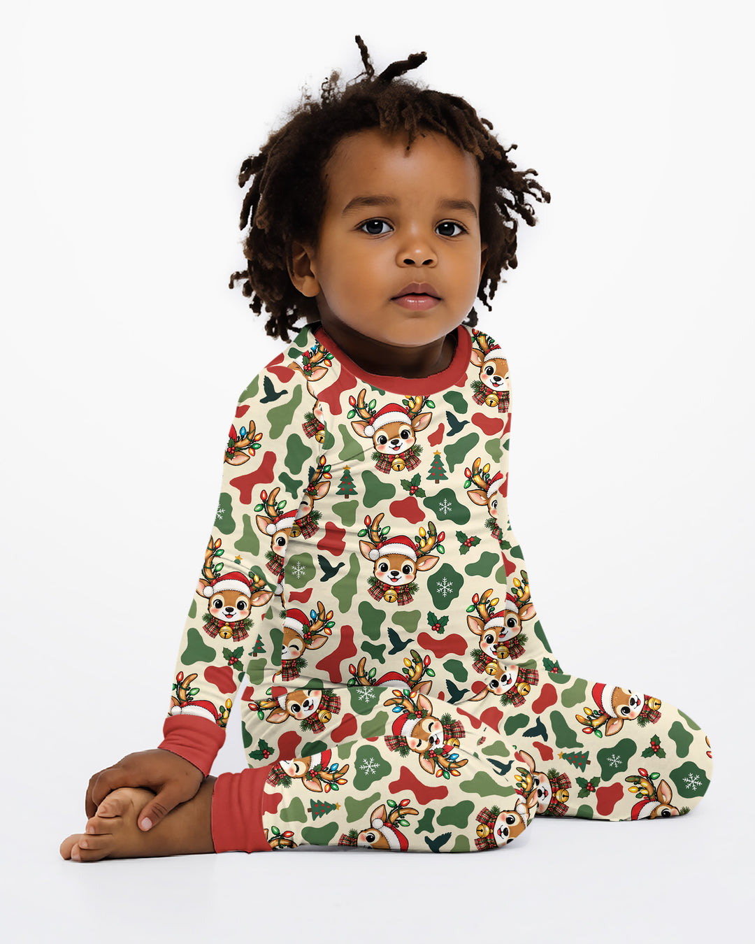 Christmas Deer Hunting Camo Bamboo Two Piece Long Sleeve Pajama Set