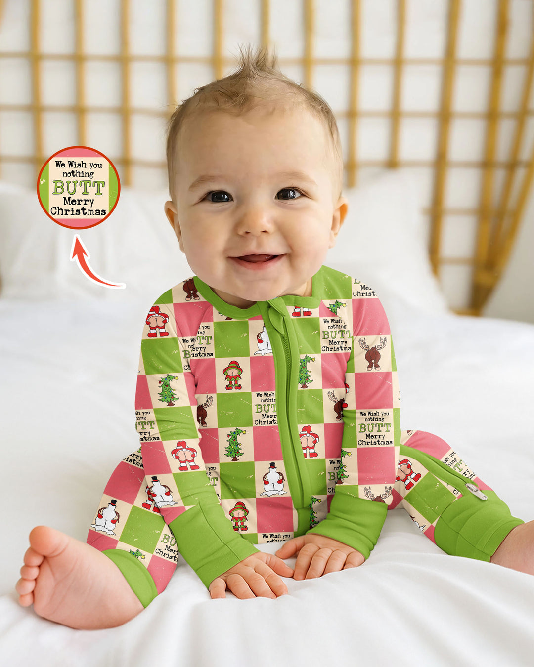 Nothing Butt Merry Christmas Checkerboard Bamboo Convertible Zippy