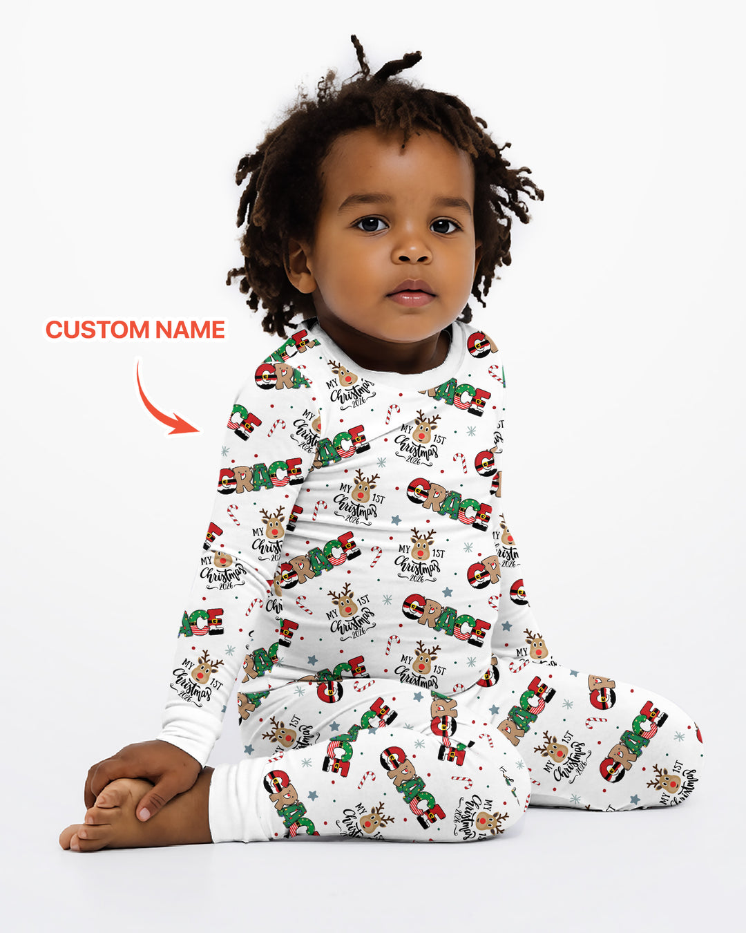 Custom Name My First Christmas 2026 Bamboo Two Piece Long Sleeve Pajama Set (G)