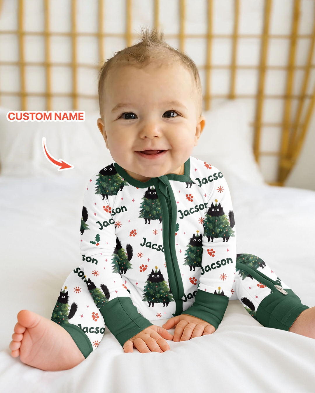 Custom Name Black Cat Christmas Bamboo Convertible Zippy