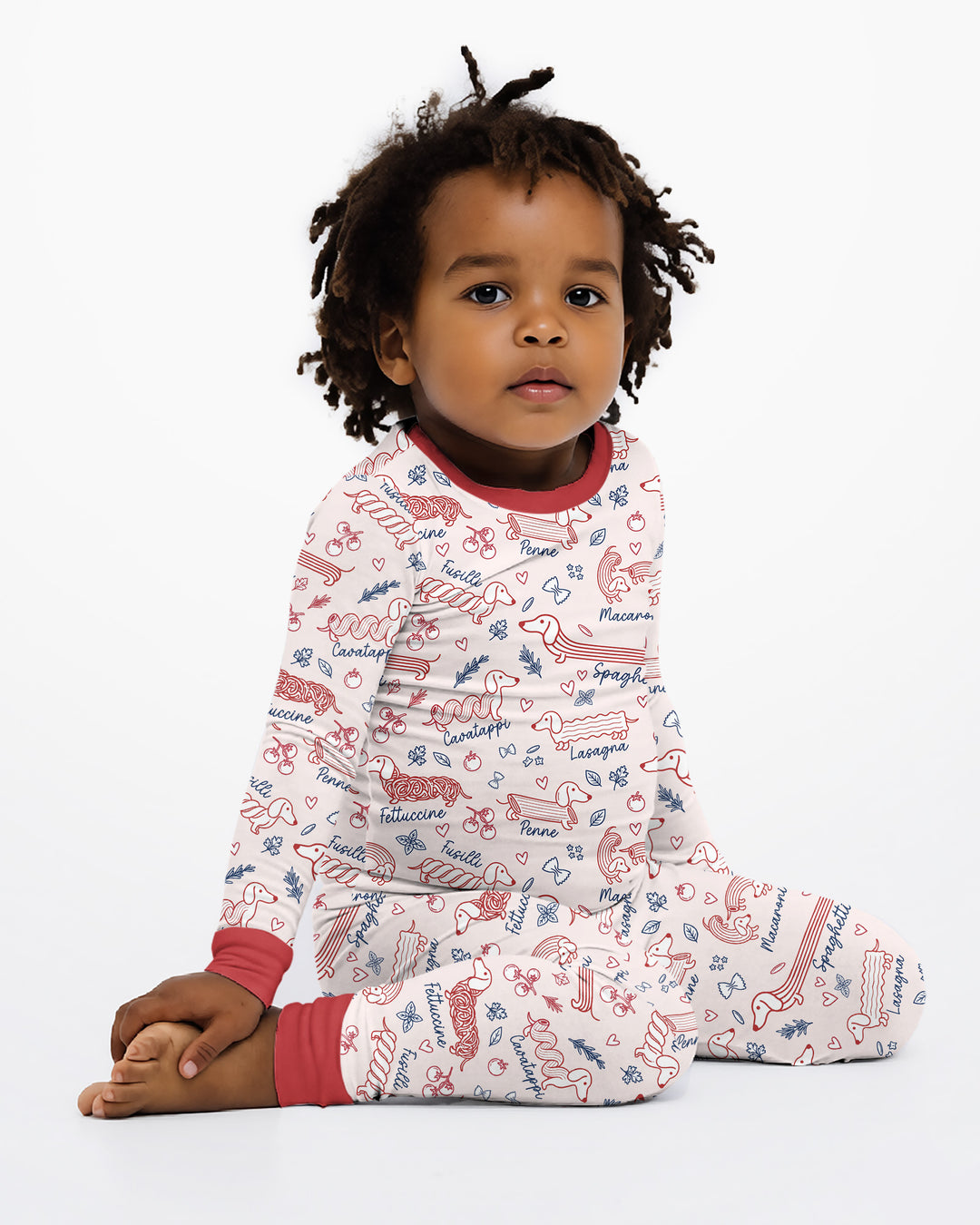 Funny Dachshund Pasta Pups Bamboo Two Piece Long Sleeve Pajama Set