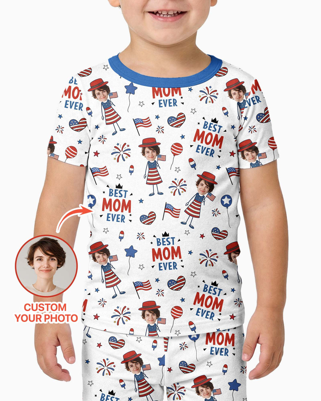 Custom Photo Best Patriotic Family Ever Bamboo Two Piece Short Sleeve Pajama Set