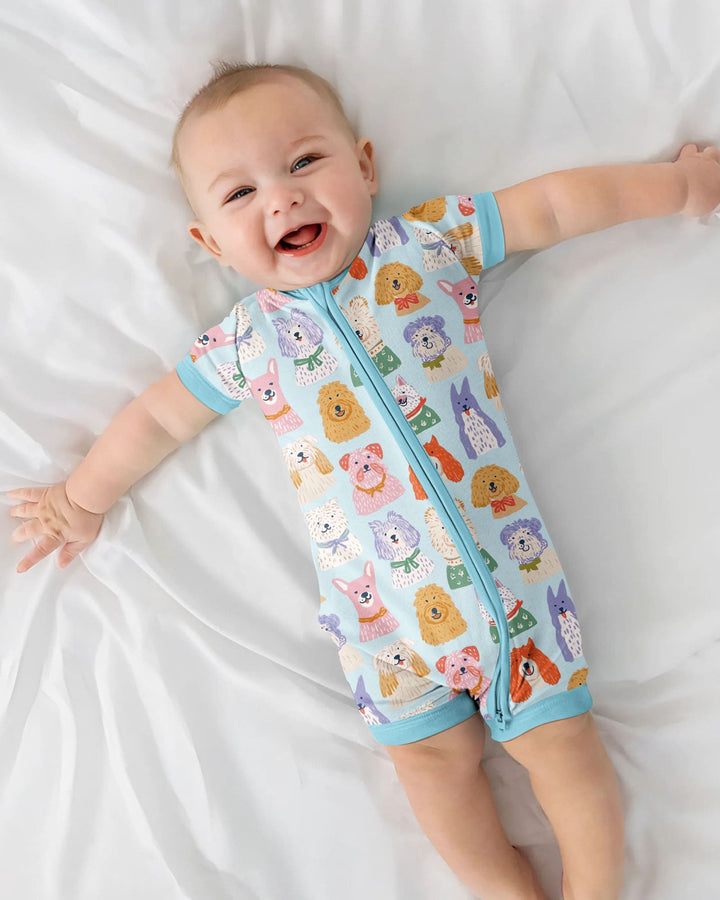 Whimsical Puppy Parade Family Matching Bamboo Shorty Zippy