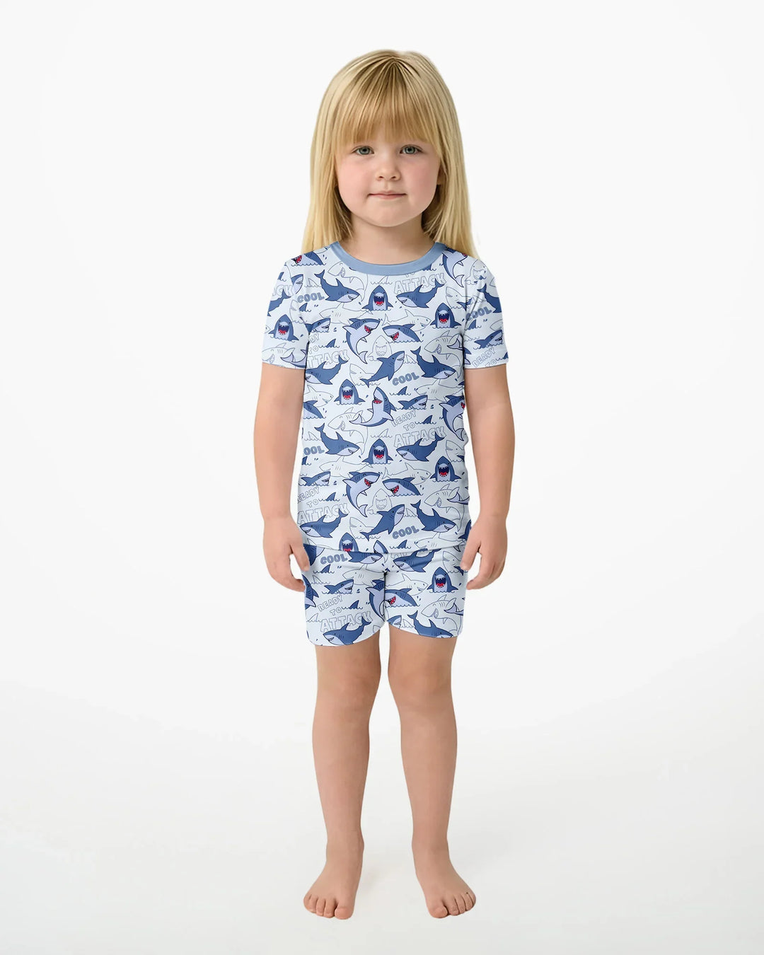 Big Sharks Attack Bamboo Two Piece Short Sleeve Shorts Pajama Set