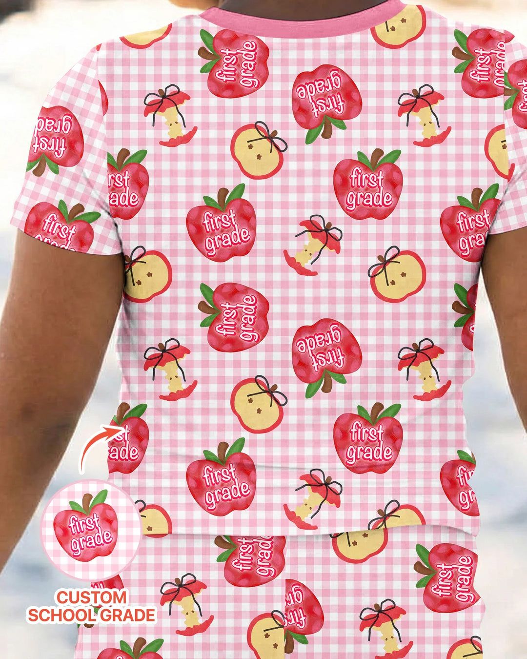 Custom School Grade Apple Days Bamboo Two Piece Short Sleeve Pajama Set