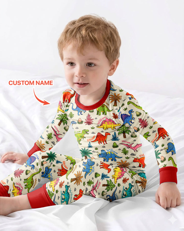 Dino Field Guide Custom Name Bamboo Two Piece Long Sleeve Pajama Set