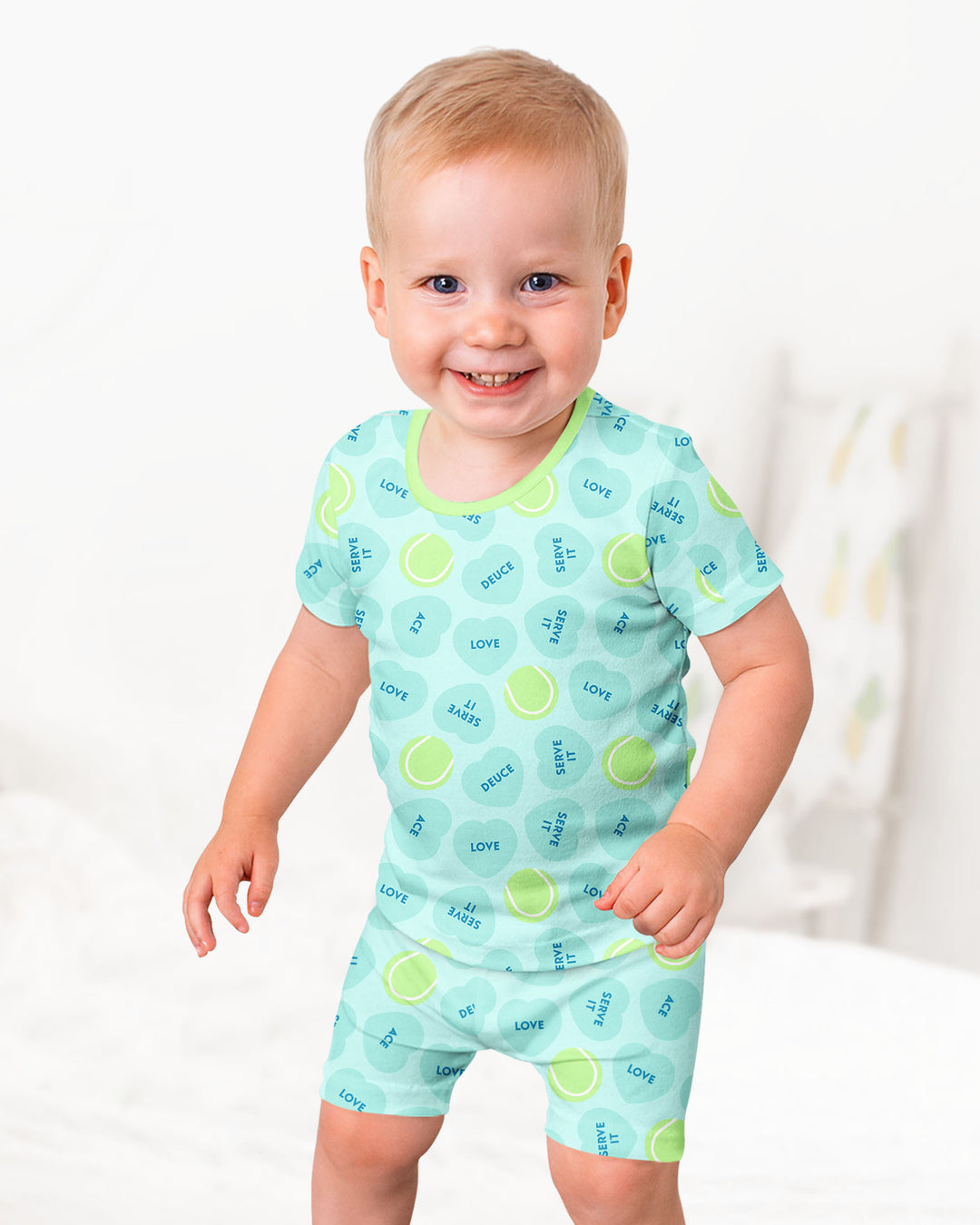 Tennis with Love Two Piece Short Sleeve Shorts Pajama Set