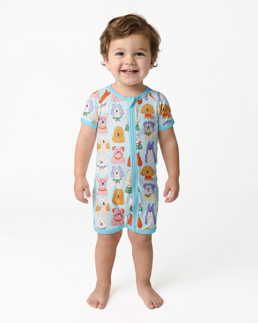 Whimsical Puppy Parade Family Matching Bamboo Shorty Zippy