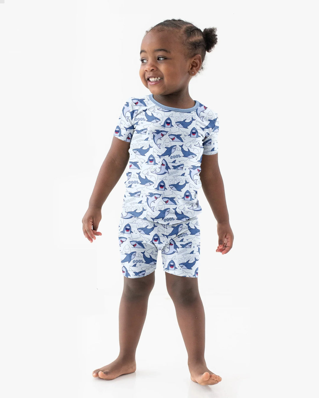 Big Sharks Attack Bamboo Two Piece Short Sleeve Shorts Pajama Set