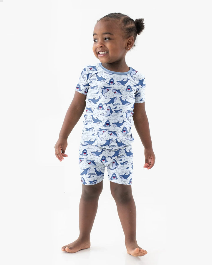 Big Sharks Attack Bamboo Two Piece Short Sleeve Shorts Pajama Set