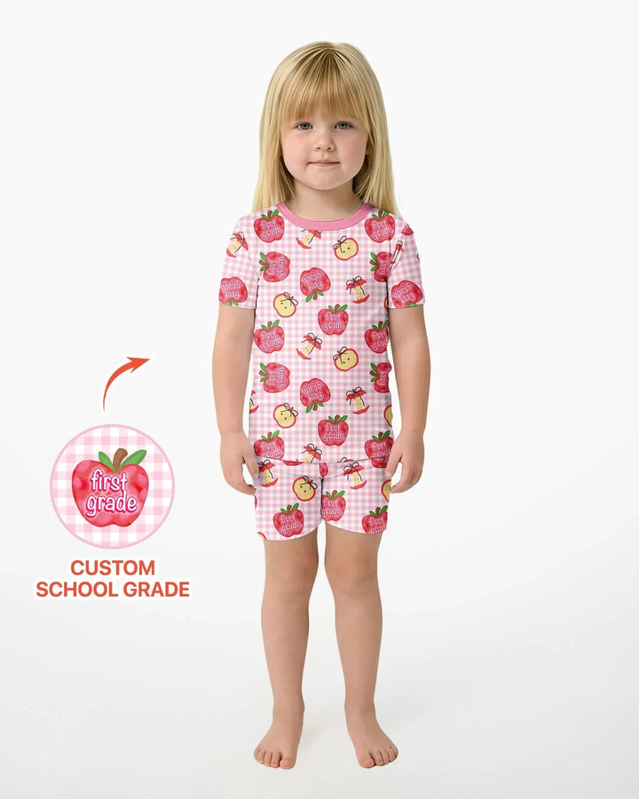 Custom School Grade Apple Days Bamboo Two Piece Short Sleeve Shorts Pajama Set