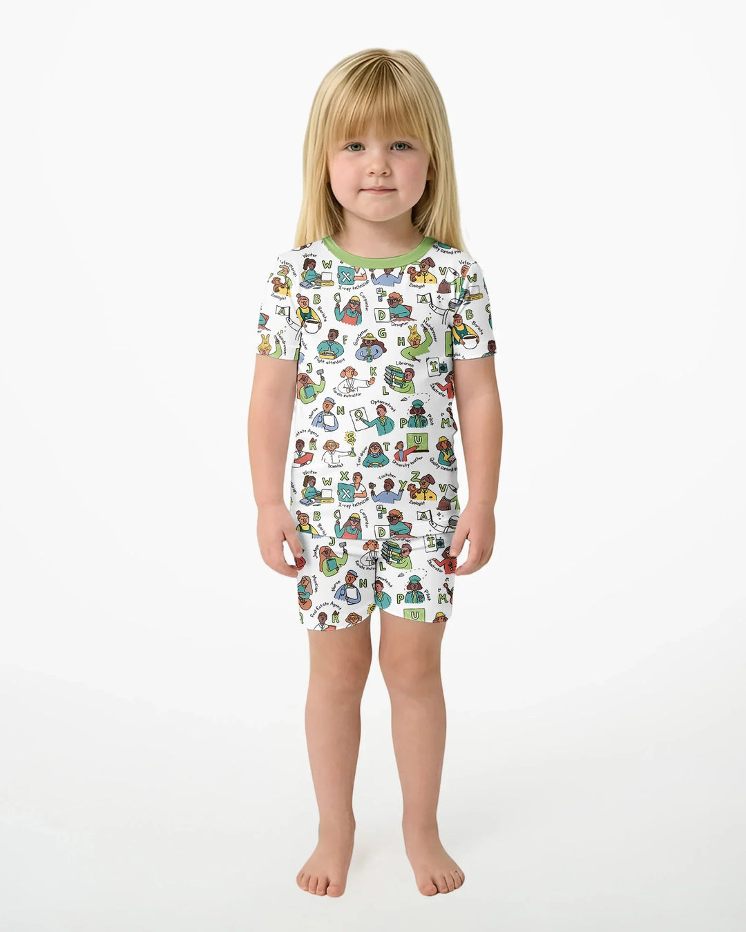Jobs Alphabet Bamboo Two Piece Short Sleeve Shorts Pajama Set