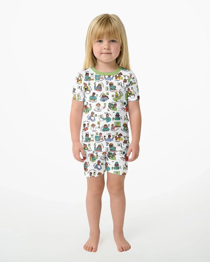 Jobs Alphabet Bamboo Two Piece Short Sleeve Shorts Pajama Set