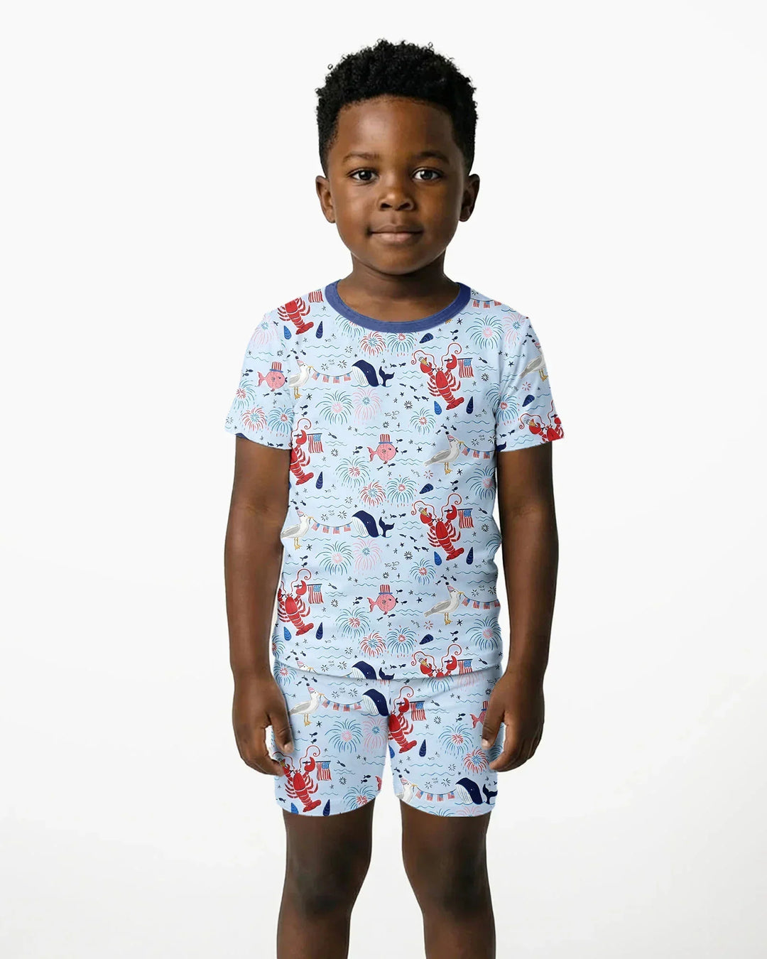 250 Summers Strong Matching Family Bamboo Two Piece Short Sleeve Shorts Pajama Set