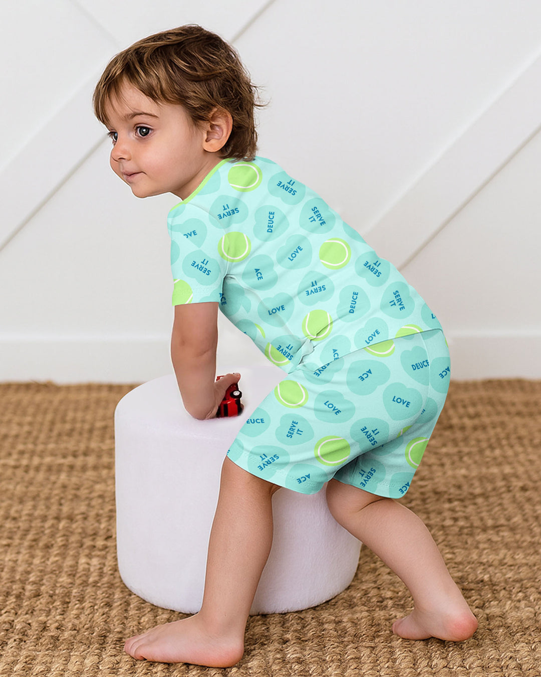 Tennis with Love Two Piece Short Sleeve Shorts Pajama Set