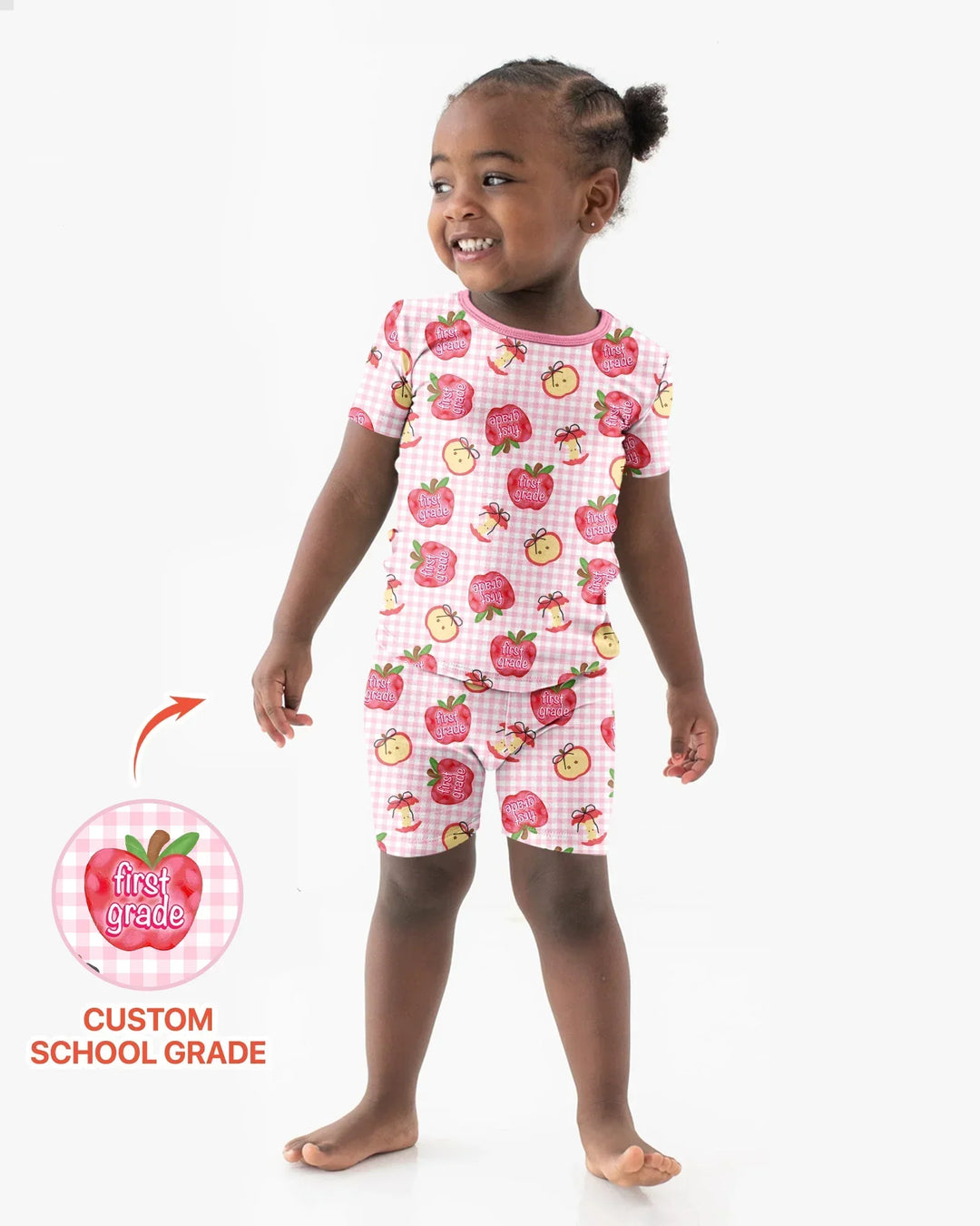 Custom School Grade Apple Days Bamboo Two Piece Short Sleeve Shorts Pajama Set
