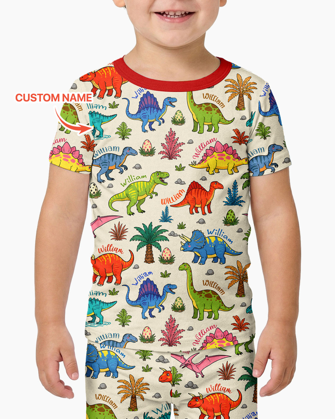 Dino Field Guide Custom Name Bamboo Two Piece Short Sleeve Pajama Set