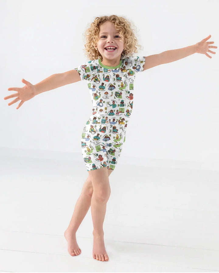 Jobs Alphabet Bamboo Two Piece Short Sleeve Shorts Pajama Set