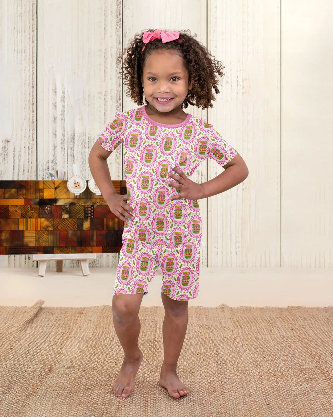 Pickle Coquette Bamboo Two Piece Short Sleeve Shorts Pajama Set