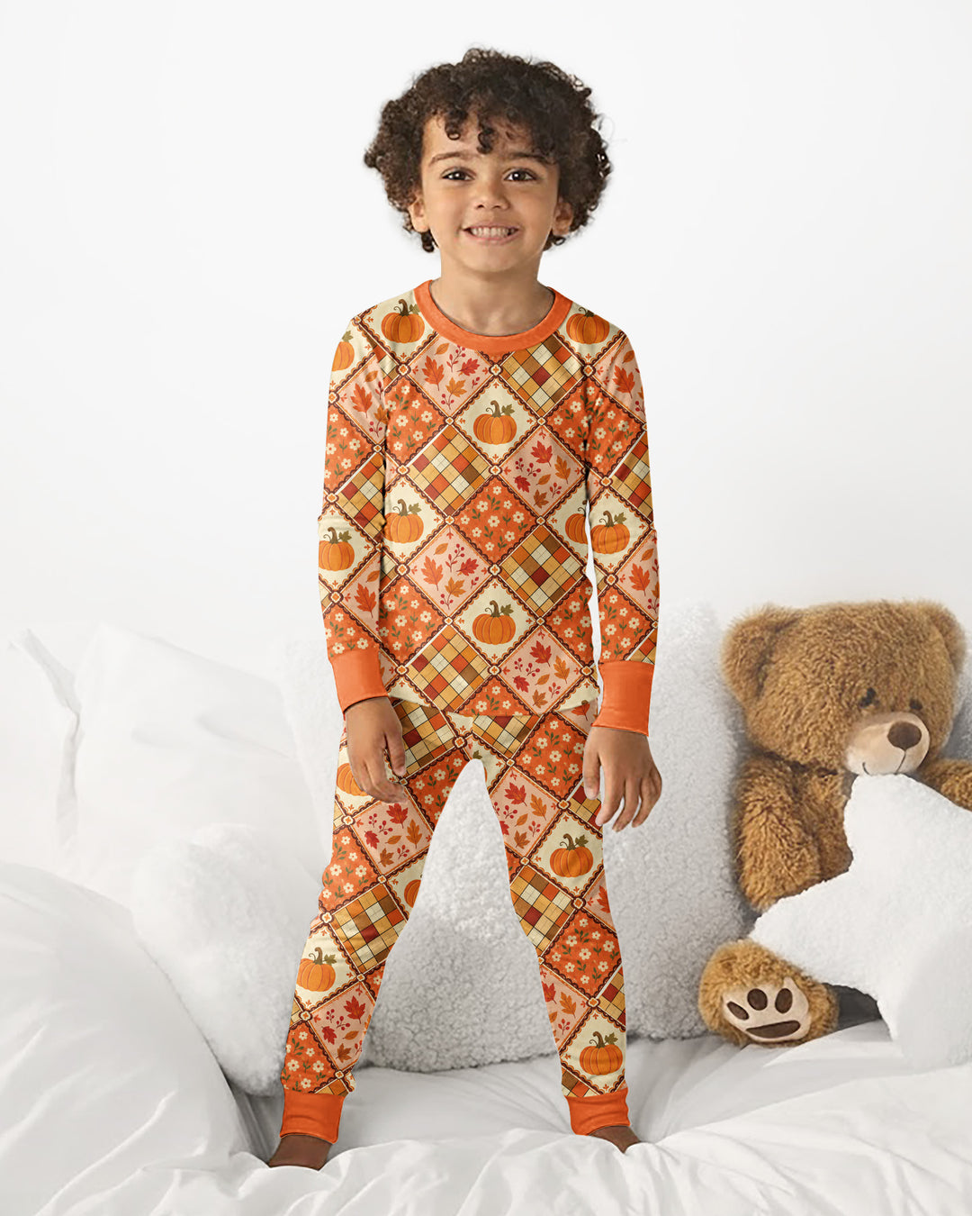 Fall Vintage Patchwork Bamboo Two Piece Long Sleeve Pajama Set