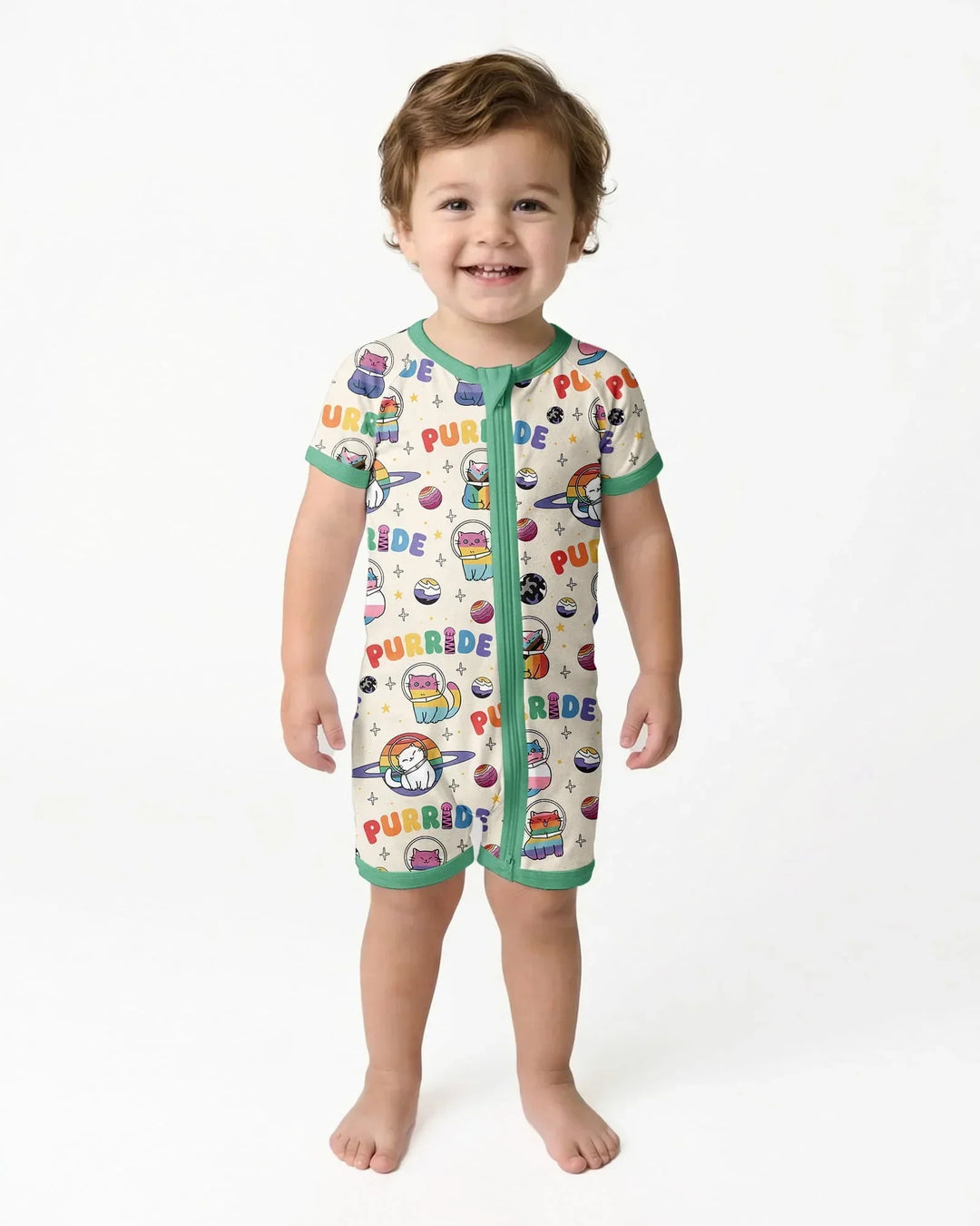 Rainbow Space Cats Family Matching Bamboo Shorty Zippy