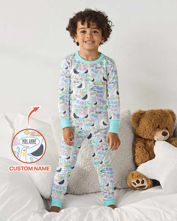Teacher Teacher Teacher Funny Seagull Bamboo Two Piece Long Sleeve Pajama Set
