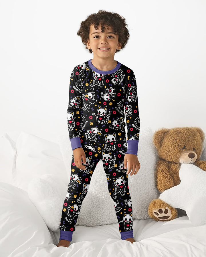 Kawaii Skeleton Pets Bamboo Two Piece Long Sleeve Pajama Set