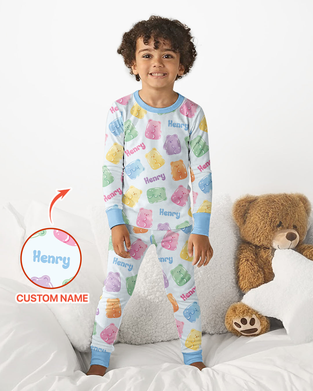 Kawaii Jelly Gummy Bears Custom Name Bamboo Two Piece Long Sleeve Pajama Set