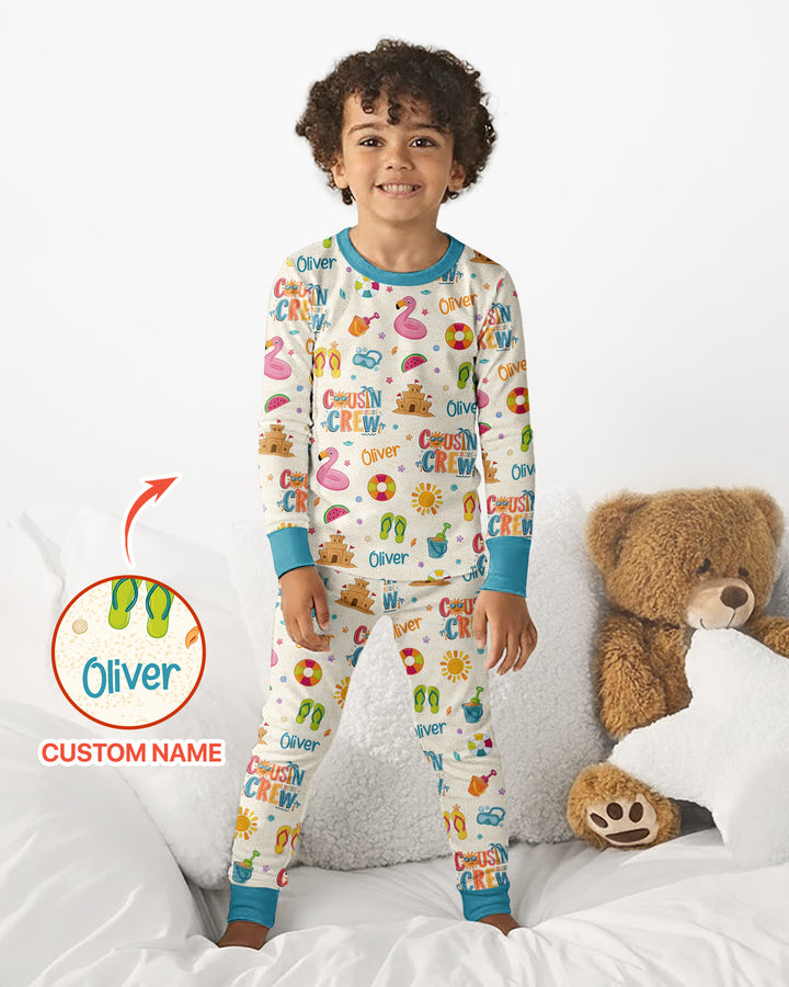 Custom Name Summer 2026 Cousin Crew Bamboo Two Piece Long Sleeve Pajama Set