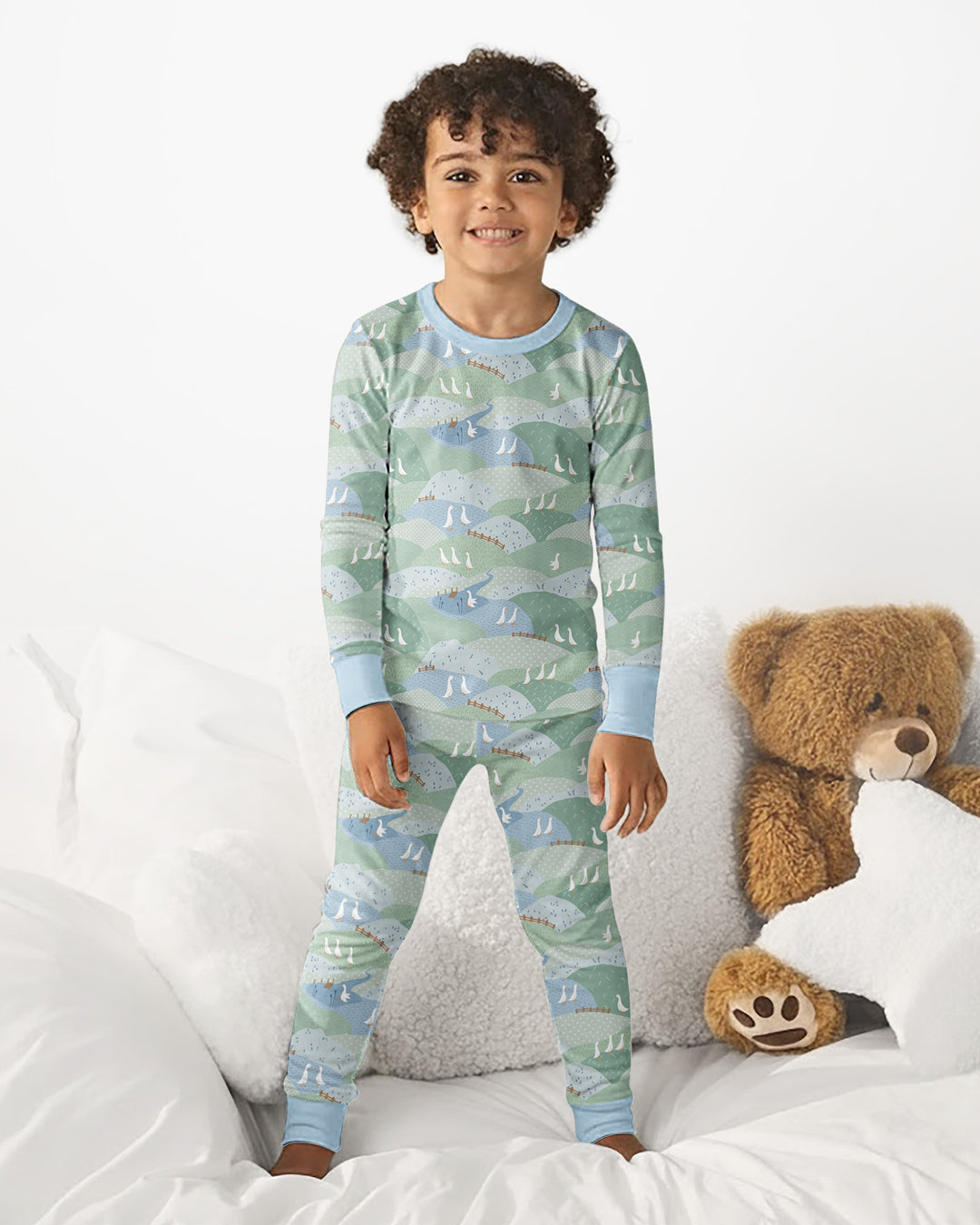 Wandering Geese Family Matching Bamboo Two Piece Long Sleeve Pajama Set