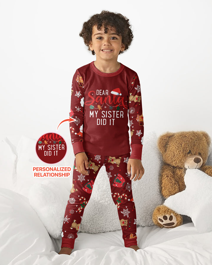 Personalized Dear Santa My Sister/Brother Did It Bamboo Two Piece Long Sleeve Pajama Set