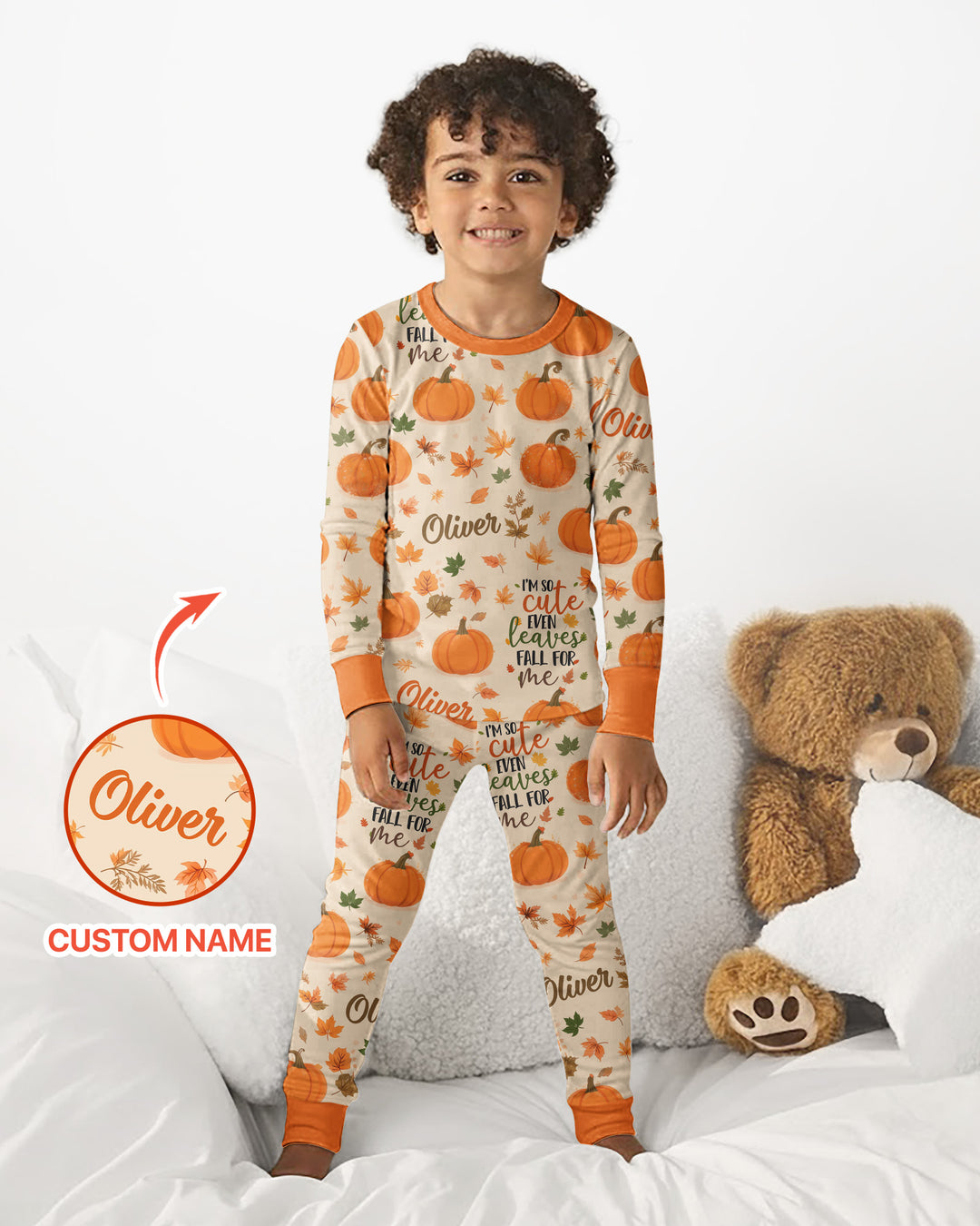 Custom Name I'm So Cute Even Leaves Fall for Me Bamboo Two Piece Long Sleeve Pajama Set