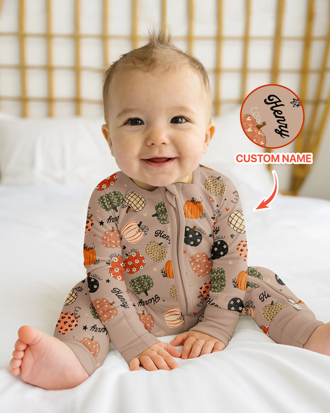 Custom Name Boho Pumpkin Bamboo Convertible Zippy
