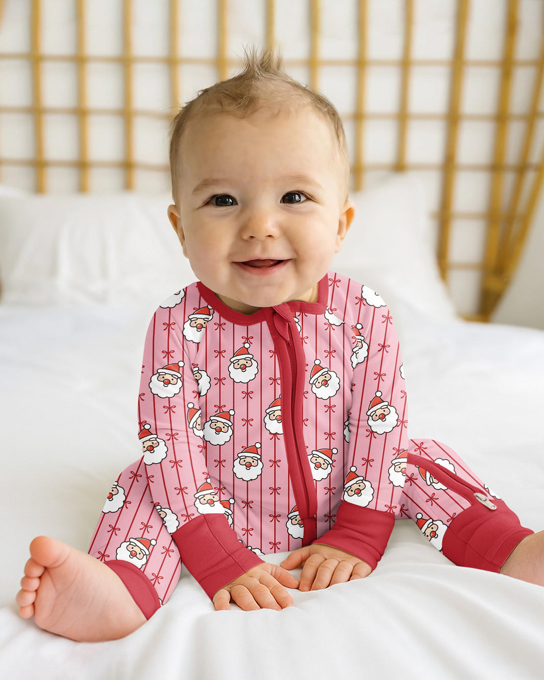 Pink Santa Bow Stripe Christmas Bamboo Convertible Zippy