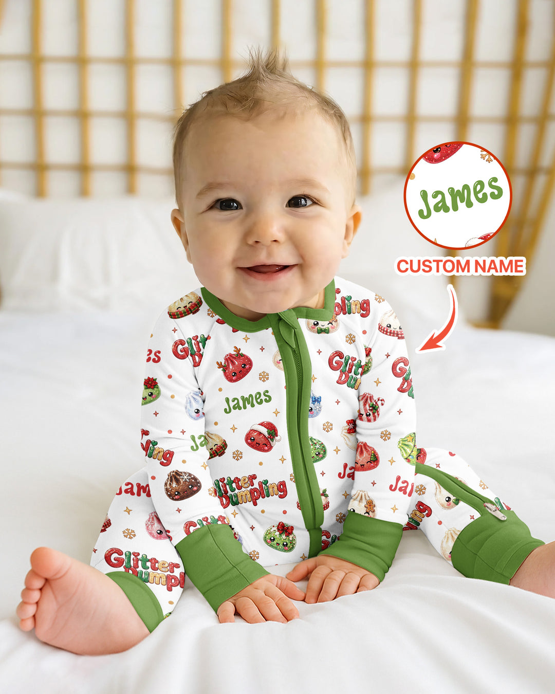 Custom Name Glitter Christmas Dumpling  Bamboo Convertible Zippy