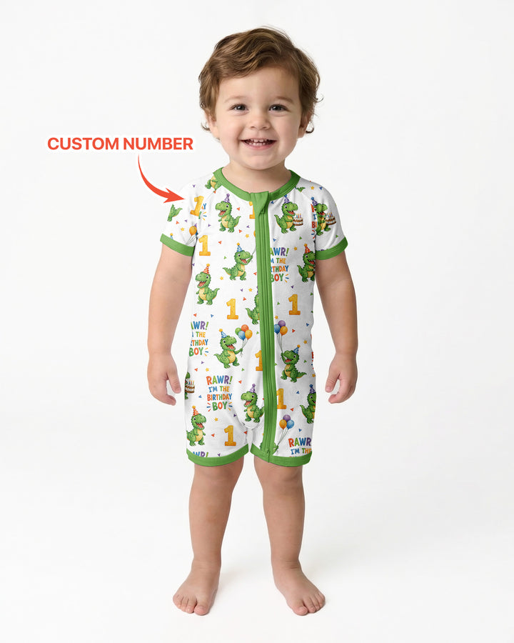 Personalized Dinosaur Birthday Boy Bamboo Shorty Zippy