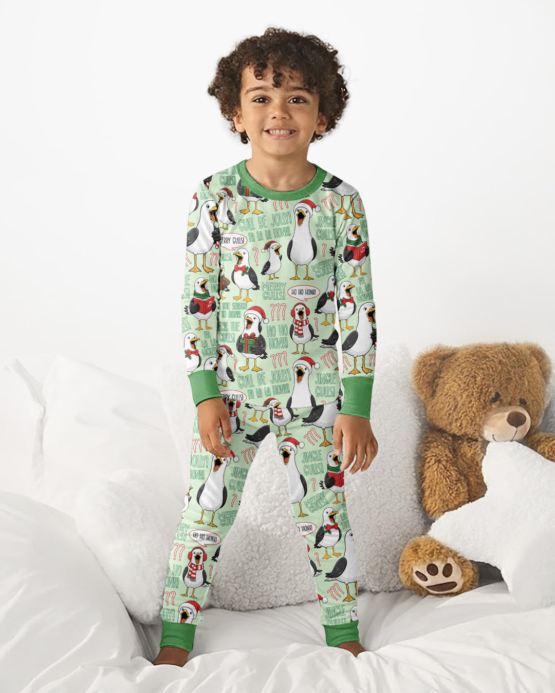 Funny Christmas Seagull Bamboo Two Piece Long Sleeve Pajama Set