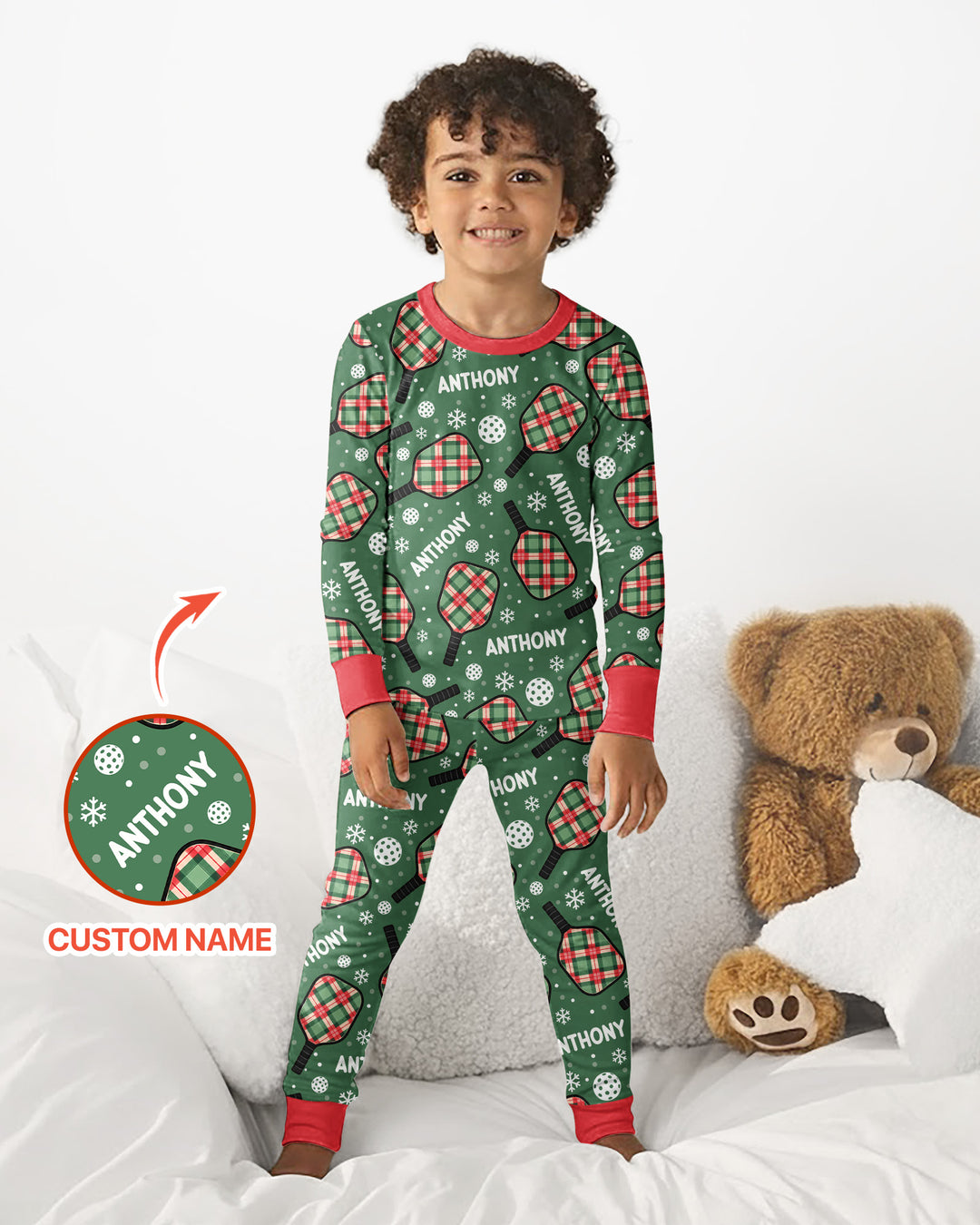Custom Name Plaid Paddle Bamboo Two Piece Long Sleeve Pajama Set