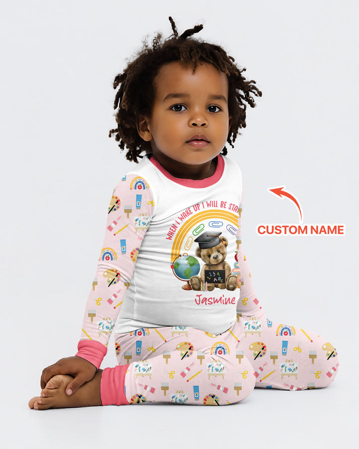 Custom Name When I Wake Up I Will Be Starting School Bamboo Two Piece Long Sleeve Pajama Set