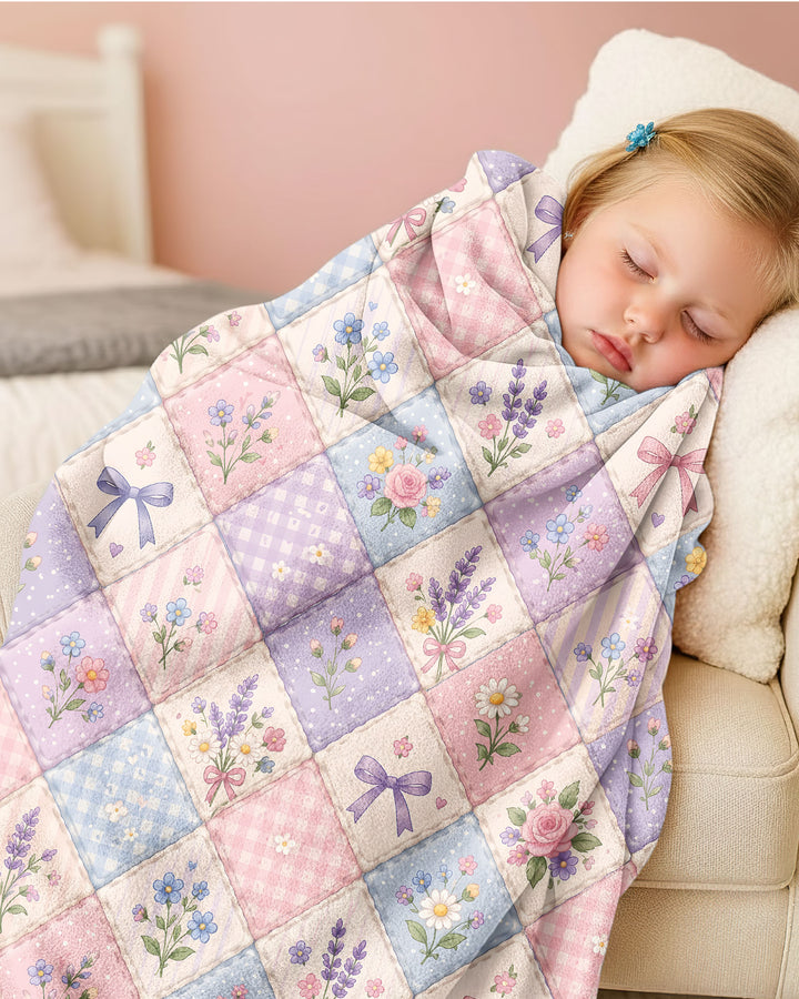 Pastel Floral Patchwork Bow Bamboo Quilt Blanket