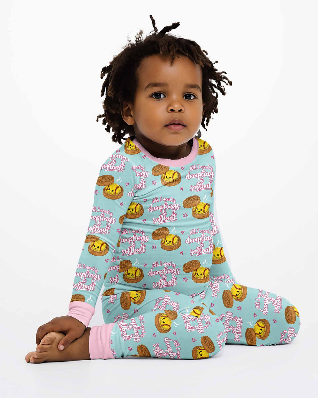 All I Need Is Dumplings & Softball Bamboo Two Piece Long Sleeve Pajama Set