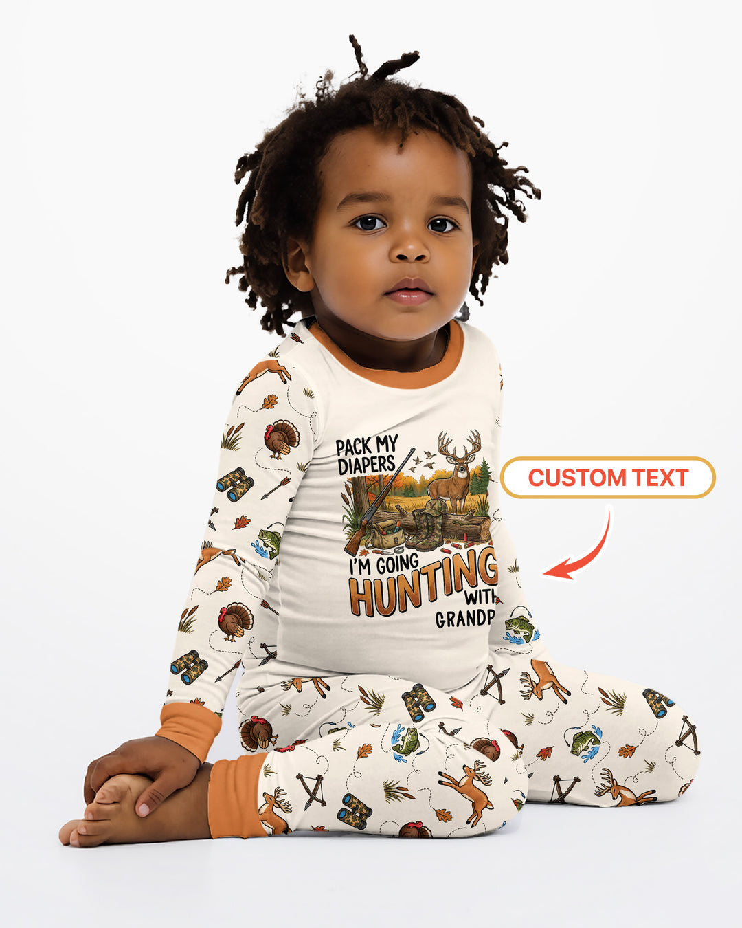 Personalized Pack My Diapers I'm Going Hunting Bamboo Two Piece Long Sleeve Pajama Set