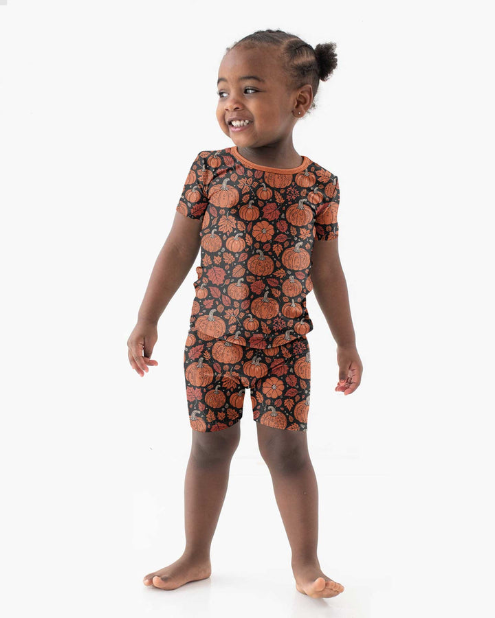 Retro Halloween Pumpkins Bamboo Two Piece Short Sleeve Shorts Pajama Set