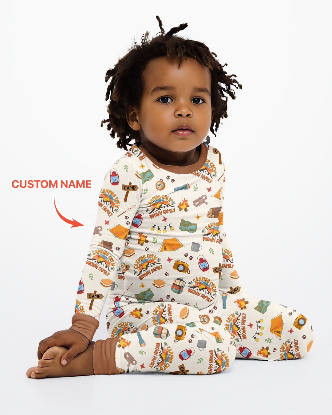 Custom Name Camping Crew Family Matching Bamboo Two Piece Long Sleeve Pajama Set